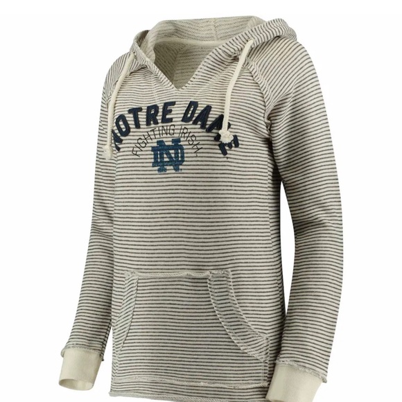 NWT Notre Dame Fighting Irish Blue 84 Cream Striped French Terry Hoodie Women S - Picture 2 of 8